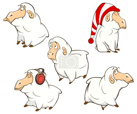 Téléchargez les illustrations : Mignon dessin animé moutons illustration de l'ensemble - en licence libre de droit