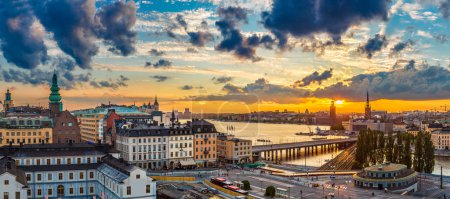 Panorama of  Stockholm at sunset