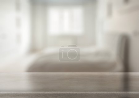 Escritorio en dormitorio borroso
