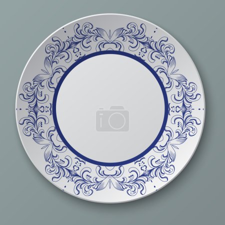 Illustration floral ornament plate isolated