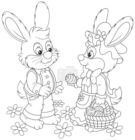 Illustration for Little rabbits with a basket of Easter eggs - Royalty Free Image