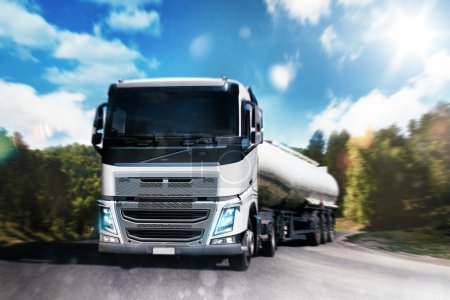 Photo for Transport truck on road with natural landscape - Royalty Free Image