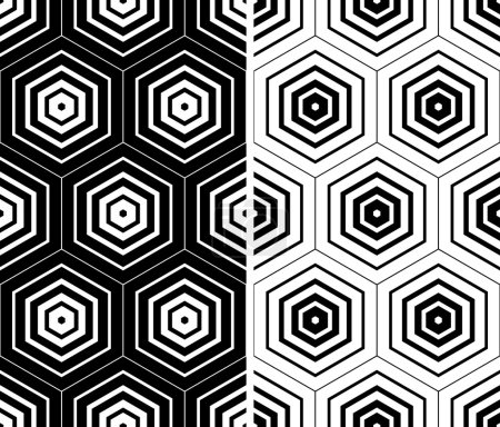 Illustration for Hexagons patterns. Seamless geometric textures set. Vector art. - Royalty Free Image