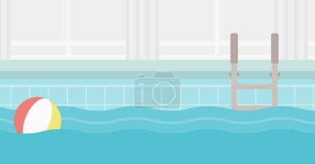 Illustration for Background of swimming pool with inflatable ball vector flat design illustration. Horizontal layout. - Royalty Free Image