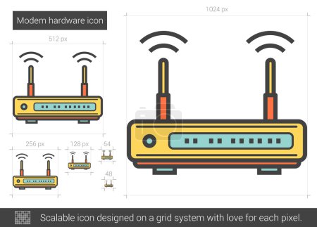 Téléchargez les illustrations : Icône de ligne vectorielle matérielle du modem isolée sur fond blanc. Icône de ligne matérielle de modem pour l'infographie, le site Web ou l'application. Icône évolutive conçue sur un système de grille
. - en licence libre de droit