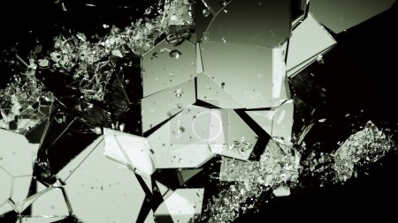 Photo for Pieces of smashed cracking glass on black. Large resolution - Royalty Free Image