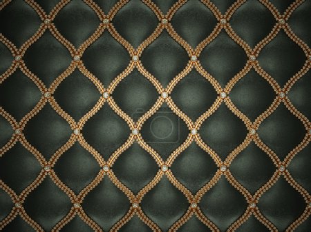 Photo for Black leather sheathing pattern with golden wire and gemstones. Luxury and wealth - Royalty Free Image