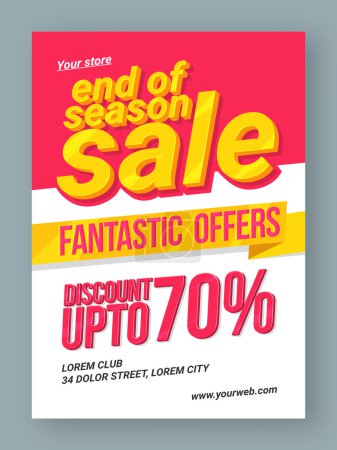 Illustration for End of Season Sale with Fantastic Offers, Sale Poster, Sale Banner, Sale Flyer, Discount upto 70%, Sale Ribbon, Sale Typographical Background, Creative vector illustration. - Royalty Free Image