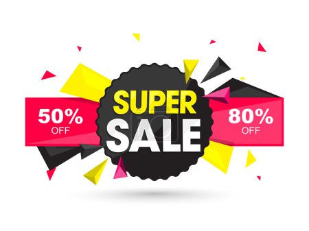 Ilustración de Super venta con ofertas especiales de descuento, etiqueta de papel creativo, etiqueta engomada, diseño de etiqueta o cinta, ilustración vectorial
. - Imagen libre de derechos