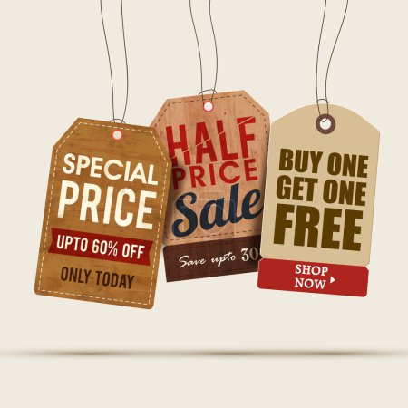 Ilustración de Etiquetas de venta creativa o conjunto de diseño de etiquetas, Venta a mitad de precio con oferta especial de descuento, ilustración vectorial
. - Imagen libre de derechos
