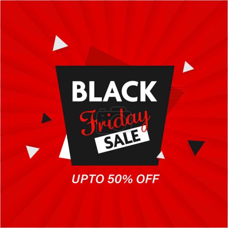 Illustration for UP TO 50% Off For Black Friday Sale Poster Or Template Design In Red Color. - Royalty Free Image