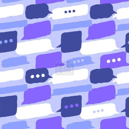 Ilustración de Patrón inconsútil de burbuja de habla social, fondo de signo de globo de chat moderno para concepto de comunicación, foro en línea o discusión de mensaje de texto en estilo de dibujos animados planos simples. - Imagen libre de derechos