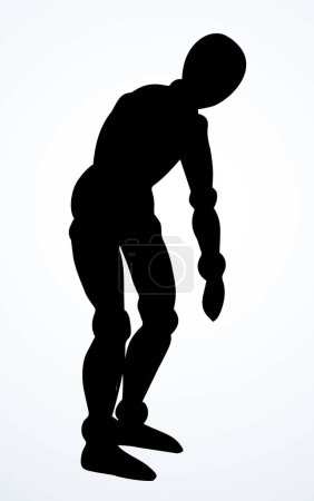 Ilustración de Vintage viejo corbata de madera cansada desesperación roto triste pena débil oficina enferma postura masculina blanco. Línea dibujado negro artista de teatro juego objeto pose mostrar icono de signo diseño conceptual boceto retro arte dibujos animados estilo - Imagen libre de derechos