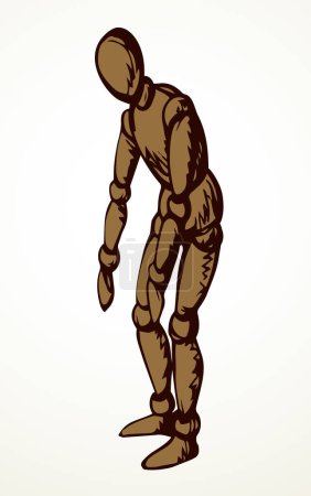 Ilustración de Vintage viejo corbata de madera cansada desesperación roto triste pena débil oficina enferma postura masculina blanco. Línea dibujado negro artista de teatro juego objeto pose mostrar icono de signo diseño conceptual boceto retro arte dibujos animados estilo - Imagen libre de derechos
