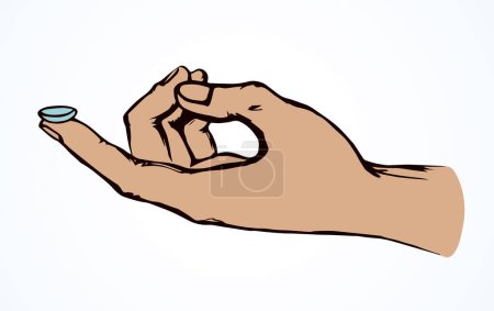 Ilustración de Lente de moda cuidado de la salud signo dibujar. Gafas de vista suaves en brazo de pupila sobre fondo blanco. Línea de ojo dibujado negro ayuda clínica logotipo pictograma emblema boceto en estilo moderno de dibujos animados en el espacio para el texto. De cerca. - Imagen libre de derechos