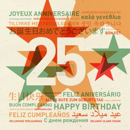 Photo for 25th anniversary happy birthday from the world. Different languages celebration card - Royalty Free Image