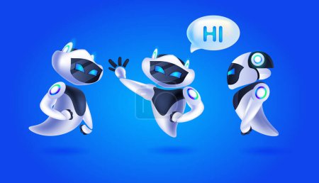 Ilustración de Lindo robots discutir durante reunión chat burbuja comunicación inteligencia artificial tecnología concepto longitud completa vector horizontal ilustración - Imagen libre de derechos
