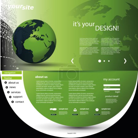 Ilustración de Diseño de plantilla de diseño creativo moderno y colorido del sitio web abstracto con mapa del mundo, globo terrestre y paisaje urbano - Ilustración para su negocio, página principal personal o blog - Formato vectorial libremente escalable y editable incluido - Imagen libre de derechos