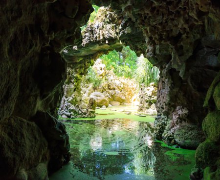 Téléchargez les photos : Rivière coulant dans la grotte dans la forêt - en image libre de droit