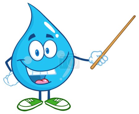 Illustration for Water Drop Character Holding A Pointer. - Royalty Free Image