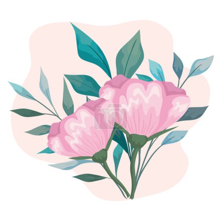 fleurs rose avec feuilles peinture vectoriel design
