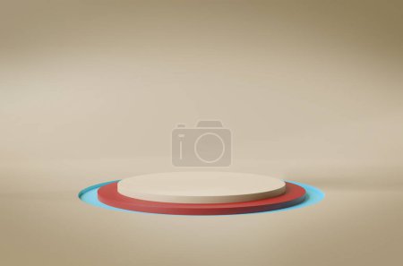 Fondo podio etapa naranja. Mockup de plataforma circular vacía. Pedestal geométrico abstracto. Renderizado 3D