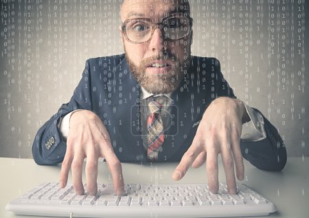 Photo for Informatic man looking at the computer codes - Royalty Free Image