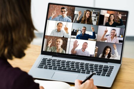 Video Conferencing Call Waving Hello With Hand