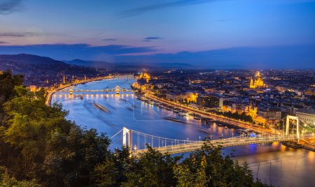 Téléchargez les photos : Vue de nuit de Budapest, Hongrie avec Elisabeth brudge sur le Danube depuis la citadelle de la forteresse
. - en image libre de droit