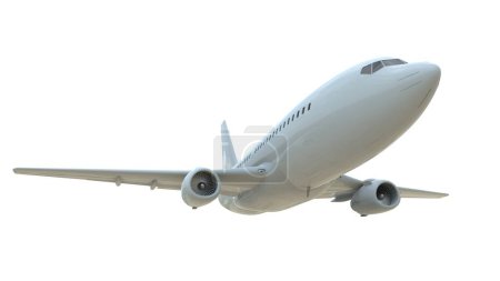 Avión de pasajeros comercial en Airon White, Viajes de vacaciones por transporte aéreo, Despegue de aviones, Vuelo de aviones y firma de línea aérea de ruta de aviación, Servicio de carga de aviación Ilustración 3d