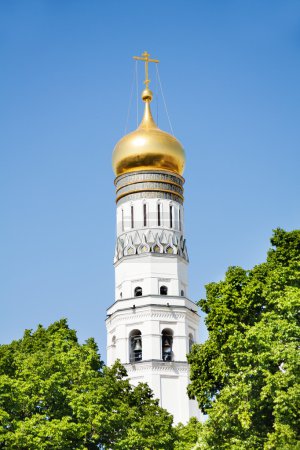 Photo for Part of Ivan the Great Bell from trees of Cathedral Square of the Moscow Kremlin in Russia - Royalty Free Image