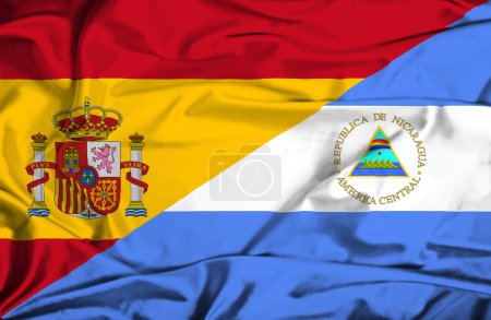 Bandera ondeante de Nicaragua y España
