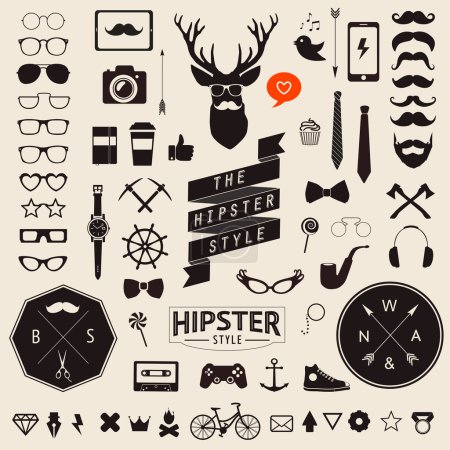Conjunto enorme de iconos hipster de diseño de estilo vintage Signos vectoriales y plantillas de símbolos para su diseño Conjunto más grande de teléfono, gadgets, gafas de sol, bigote, cintas elemento de infografías y otras cosas
.