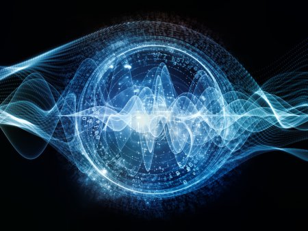 Photo for Digital Vortex series. Abstract design made of circular wave pattern and numbers on the subject of science, math, research, communications and modern technologies - Royalty Free Image