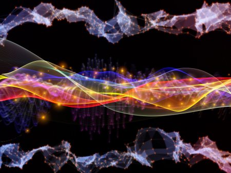 Photo for Digital Stream series. Composition of numbers, sine waves and lights on the subject of science, technology and education - Royalty Free Image