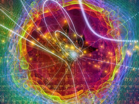 Photo for 3D illustration of numbers, light trail structures and lights composition on subject of digital technology and digital communications - Royalty Free Image