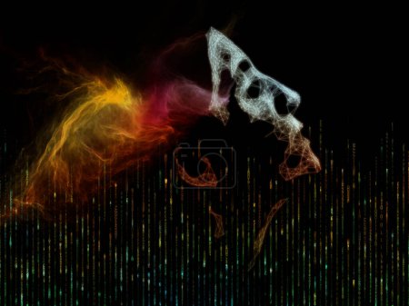 Photo for Virtual Mind series. 3D rendering of human head and abstract digital elements composition on subject of information overload, artificial intelligence and modern technology. - Royalty Free Image