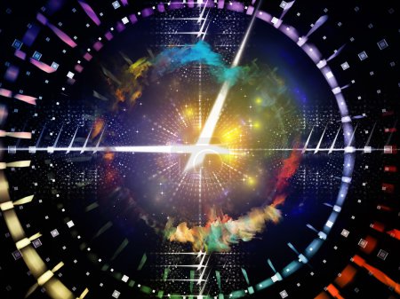 Photo for Geometry of Virtual Space series. Composition of abstract shapes, colors and elements on the subject of virtual reality, technology, science and design - Royalty Free Image