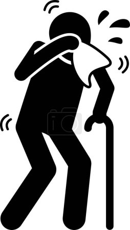 Ilustración de Viejo lesionado con dolor en el cuerpo y en las articulaciones. Ilustraciones vectoriales de hombres mayores con lesión usando silla de ruedas, yeso de vendaje fundido para hueso roto. Personas con respirador respiratorio en el hospital de la UCI. - Imagen libre de derechos