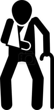 Ilustración de Viejo lesionado con dolor en el cuerpo y en las articulaciones. Ilustraciones vectoriales de hombres mayores con lesión usando silla de ruedas, yeso de vendaje fundido para hueso roto. Personas con respirador respiratorio en el hospital de la UCI. - Imagen libre de derechos