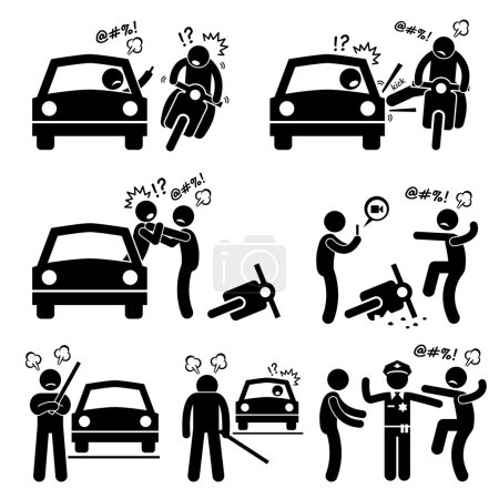 Road Bully Driver Rage Stick Figure Pictogram Icons