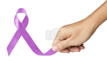 Photo for Hand Make Lavender Ribbon for General Cancer symbol on white background - Royalty Free Image