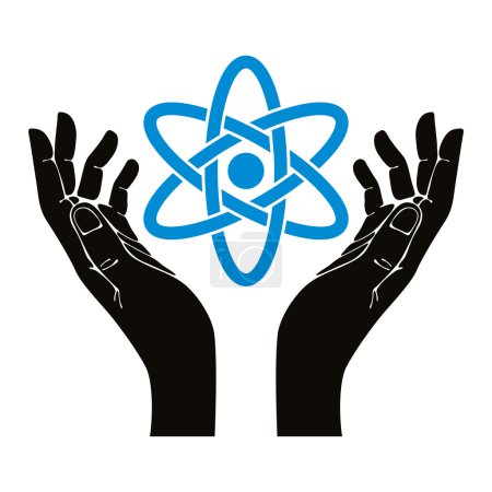 Manos con símbolo de vector átomo
.