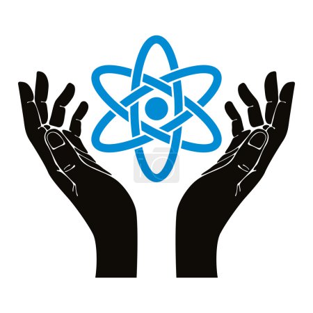 Hands with atom vector symbol.