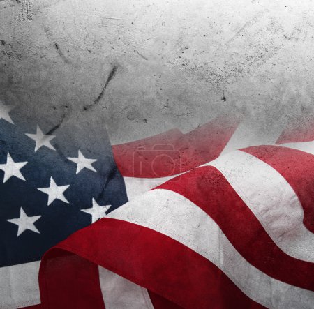 Photo for Closeup of American flag on grey background - Royalty Free Image