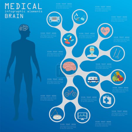 Ilustración de Infografía médica y sanitaria, Infografías cerebrales. Ilustración vectorial - Imagen libre de derechos