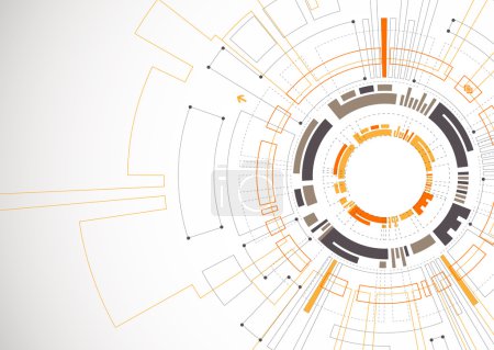 Ilustración de Fondo tecnológico de color naranja abstracto con varios elementos tecnológicos. Fondo de tecnología de patrón de estructura. Vector - Imagen libre de derechos