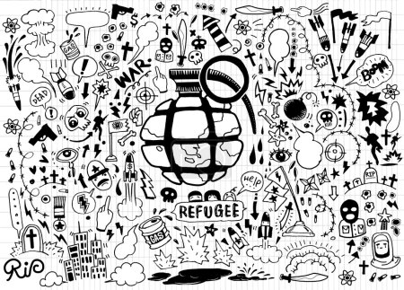Ilustración vectorial dibujada a mano de la guerra de Doodle
 
