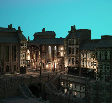 Ciudad Steampunk por la noche
