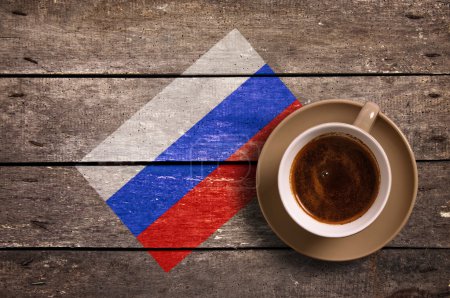 Photo for Russia flag with coffee on table. top view - Royalty Free Image